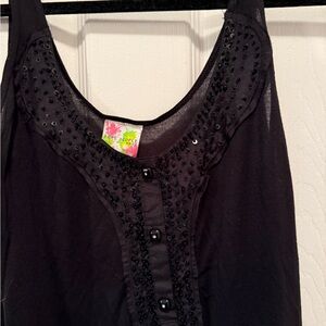 Free People Black Beaded dress ties in back XS cotton & silk